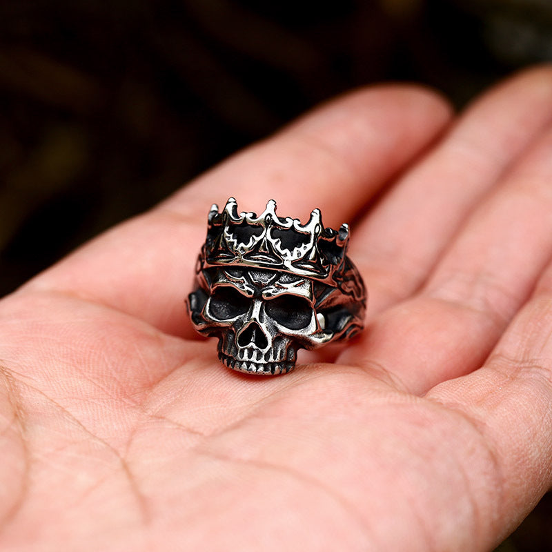 Titanium Steel Skull Crown Ring for Men - Edgy Punk Jewelry Statement