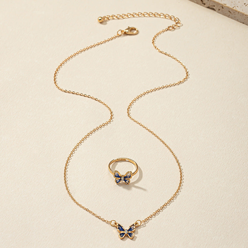 Butterfly Diamond Necklace and Ring Set with Clavicle Chain - Vienna Verve Collection