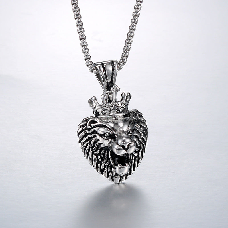 Titanium Steel Lion Head Pendant Ring with Retro Design for Men