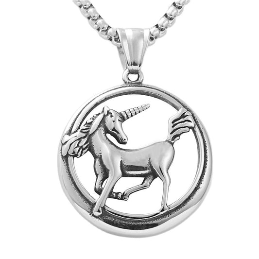 Titanium Steel Unicorn Pendant Necklace for Men - Retro Punk Animal God Design