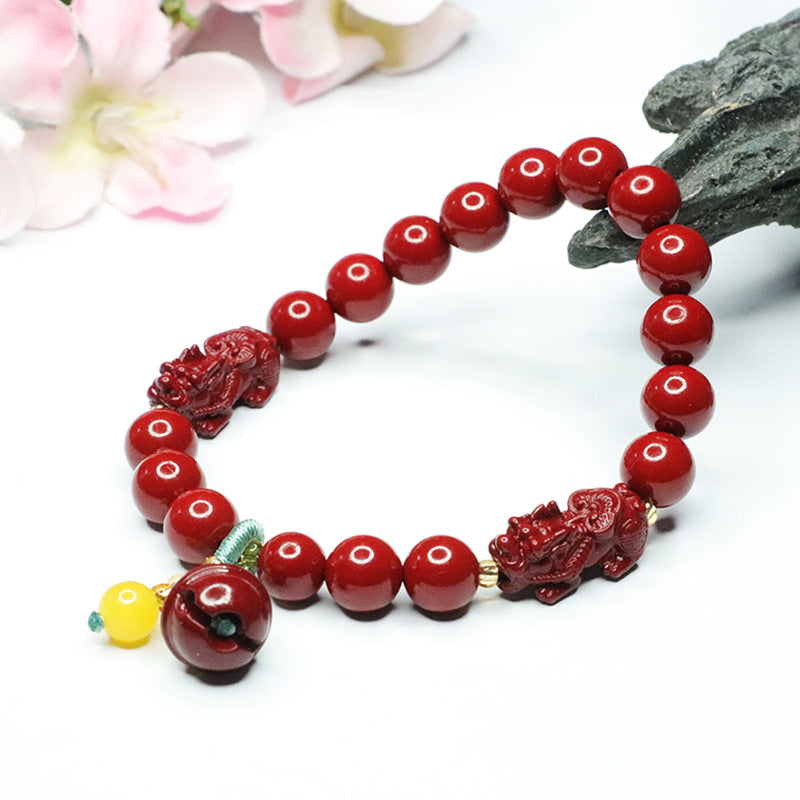 Fortune's Favor Cinnabar Stone Bracelet with Sterling Silver Pixiu Charm