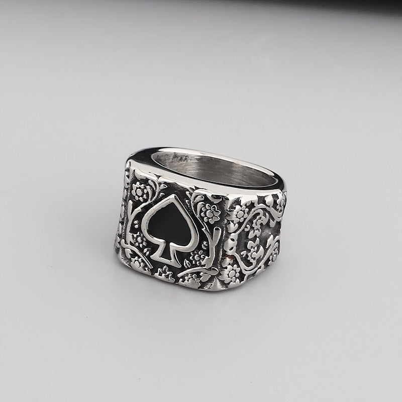 Stylish Titanium Steel Hip-Hop Ring for Men with Five-Pointed Star and Anchor Design