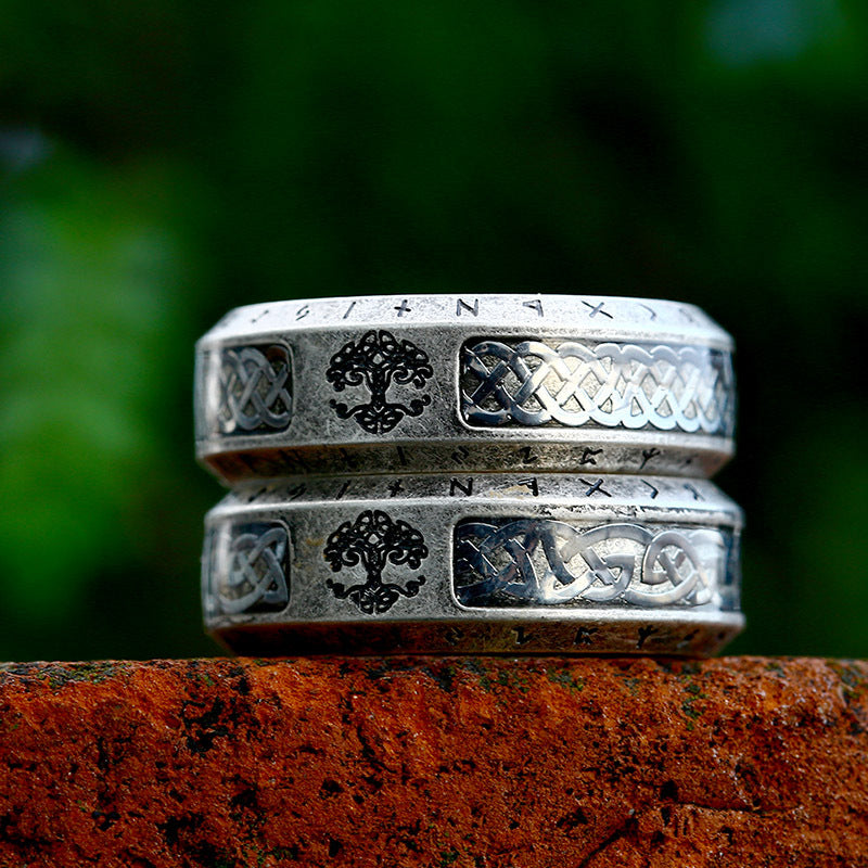 Nordic Viking Titanium Steel Ring with Retro Tree of Life Design for Men