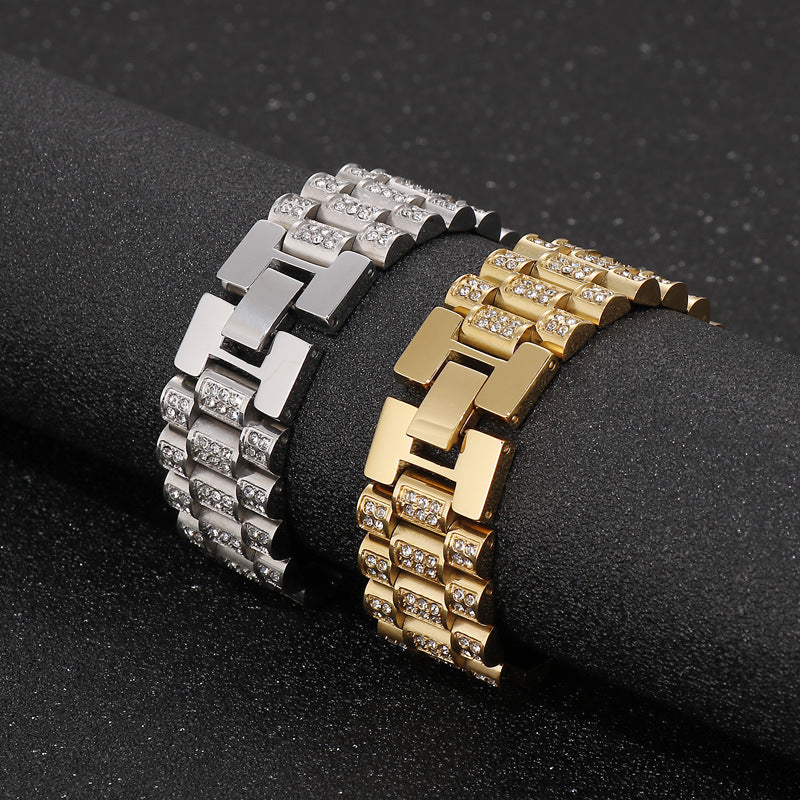 Personalized Hip-Hop Titanium Steel Bracelet with Zircon Inlays for Men