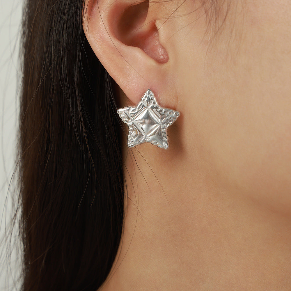 Luxurious Star Texture Earrings in 18k Gold Plated Titanium Steel