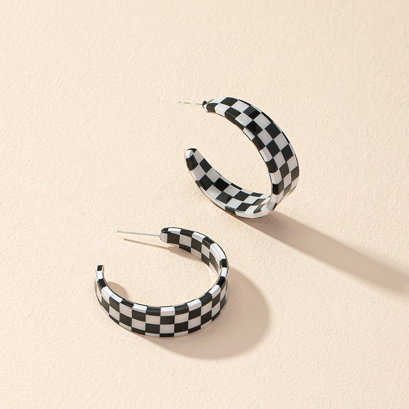 Chic Acrylic Checkerboard Earrings - Vienna Verve Collection