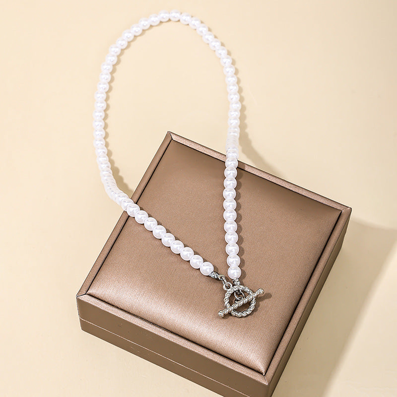 Imitation Pearl OT Clasp Necklace with Simple Niche Pendant - Planderful Vienna Verve Collection