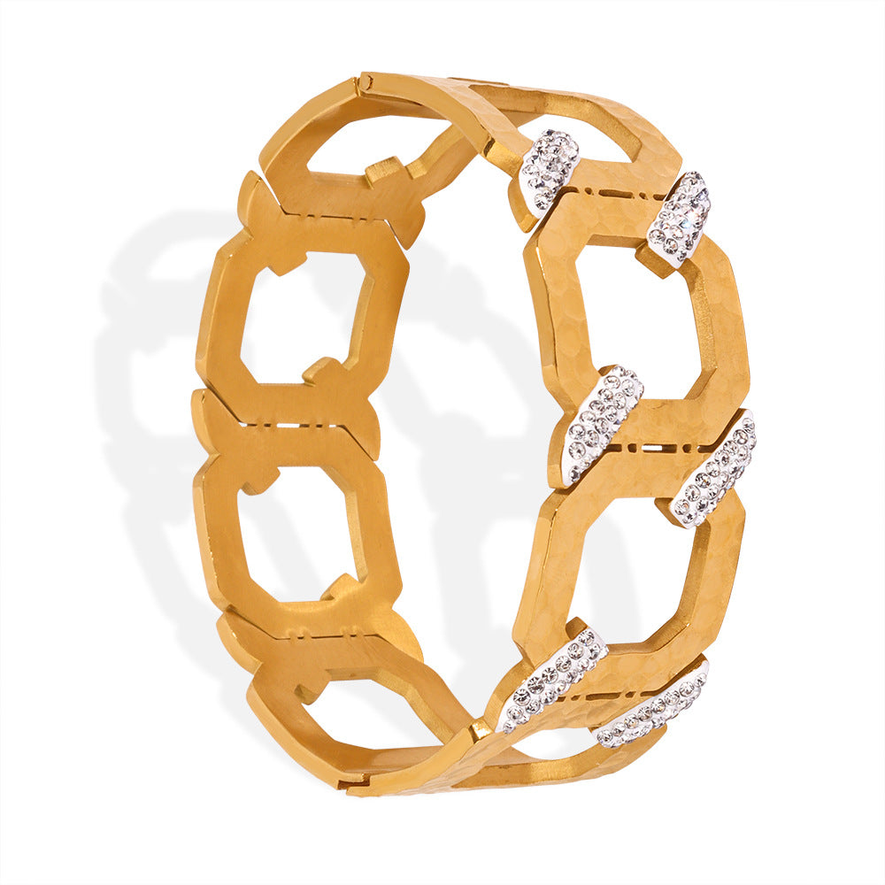 Golden Geometric Square Bracelet - Elegant Steel Jewelry