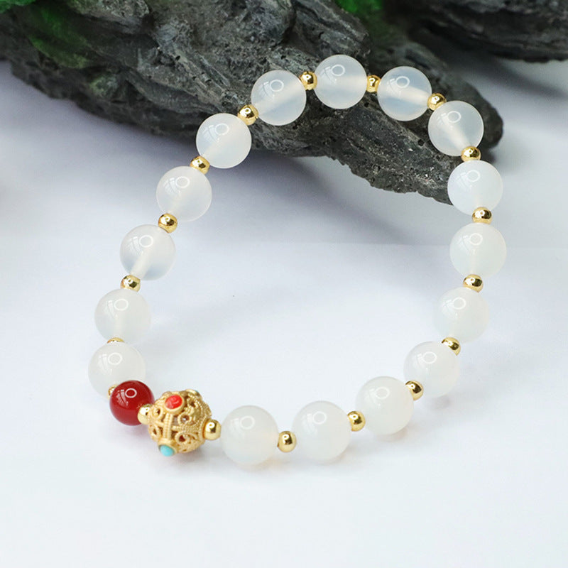 Chalcedony and Red Agate Sterling Silver Bracelet