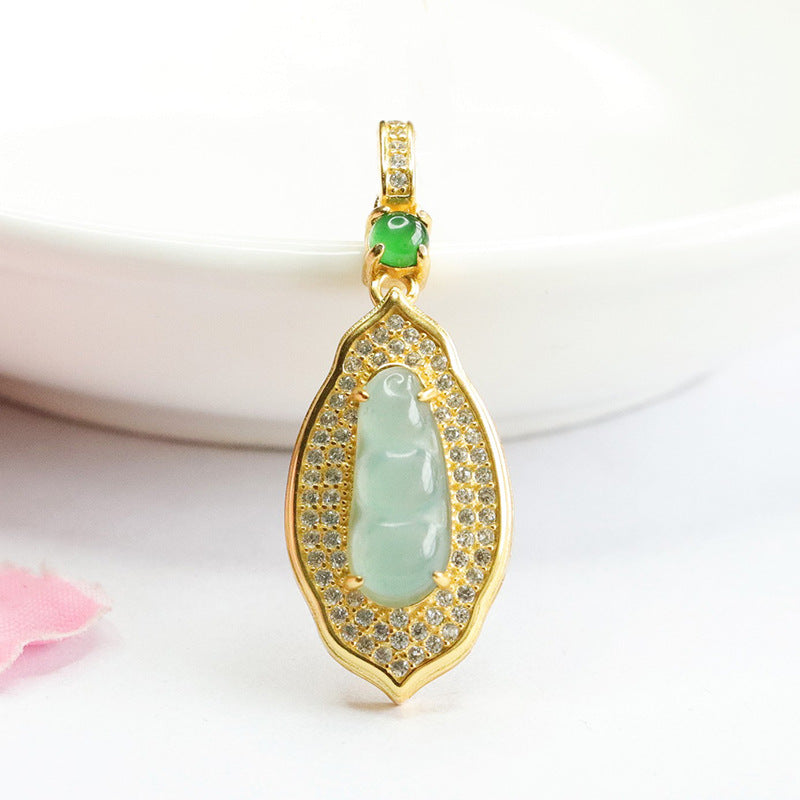 Sterling Silver Jade Pendant Necklace with Zircon Accent