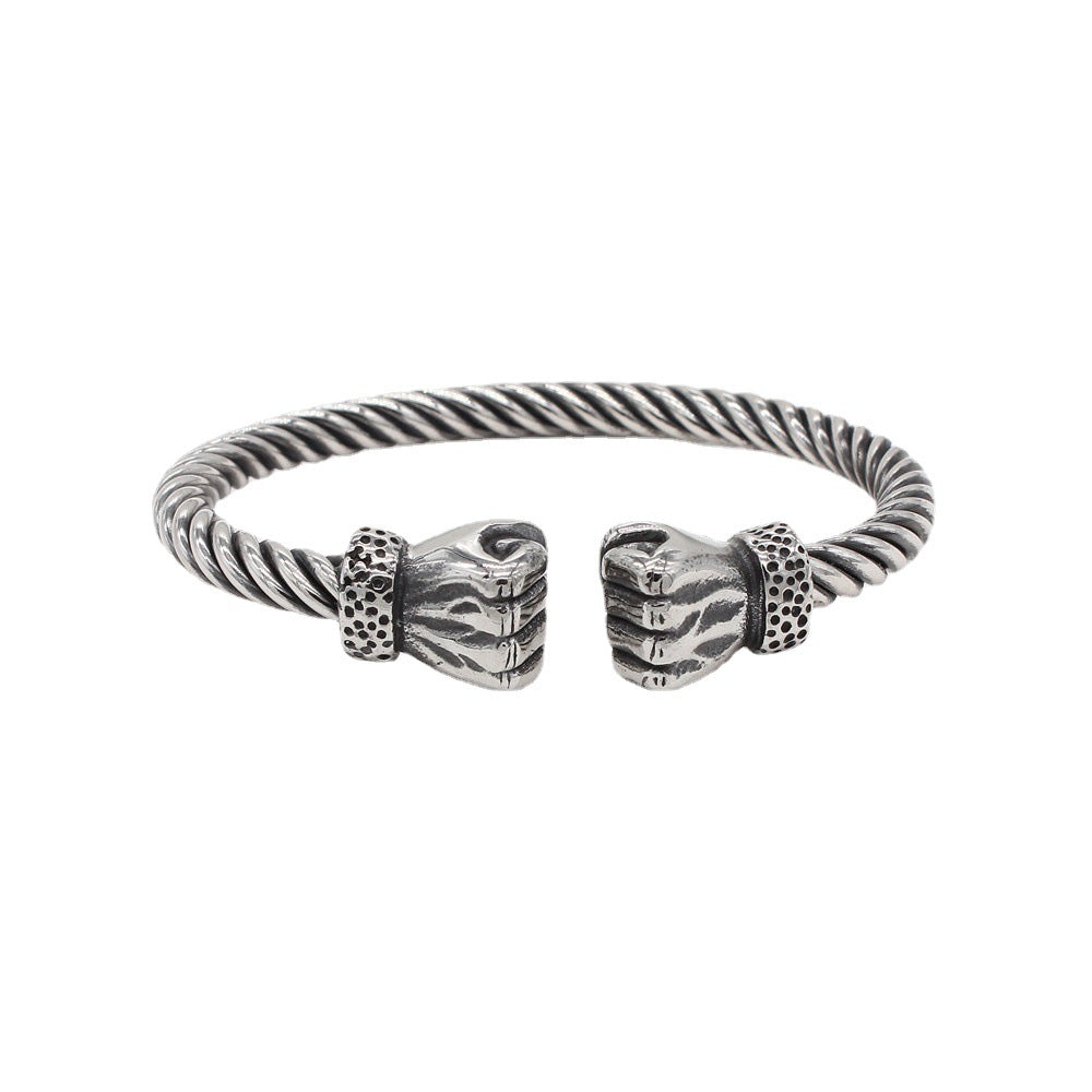 Personalized Retro Titanium Steel Boxing Fist Bracelet for Men - European and American Fitness Style