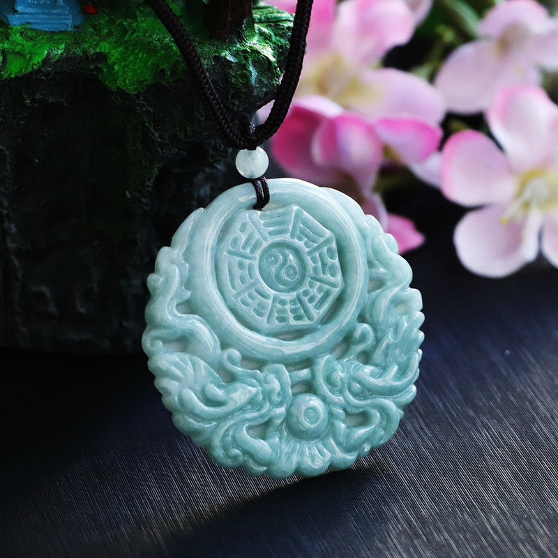 Jade Double Dragon Bagua Pendant Necklace with Fortune's Favor