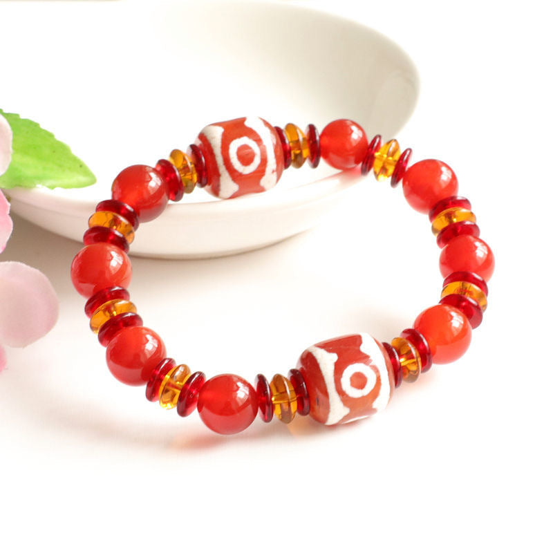 Tibetan Red Agate Sterling Silver Bracelet with Three-Eyed Heavenly Bead