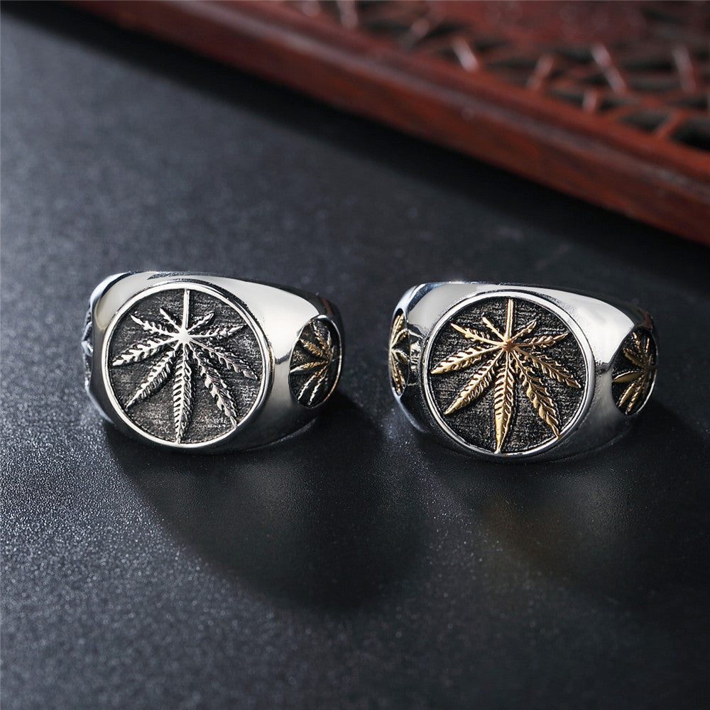 Men's Titanium Steel Hip Hop Maple Leaf Ring