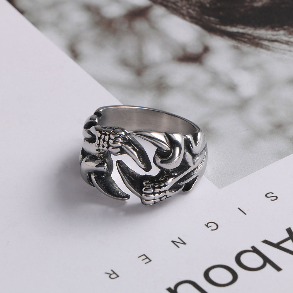 Men's Bold Retro Dragon Claw Titanium Steel Ring - Trendy Adjustable Design