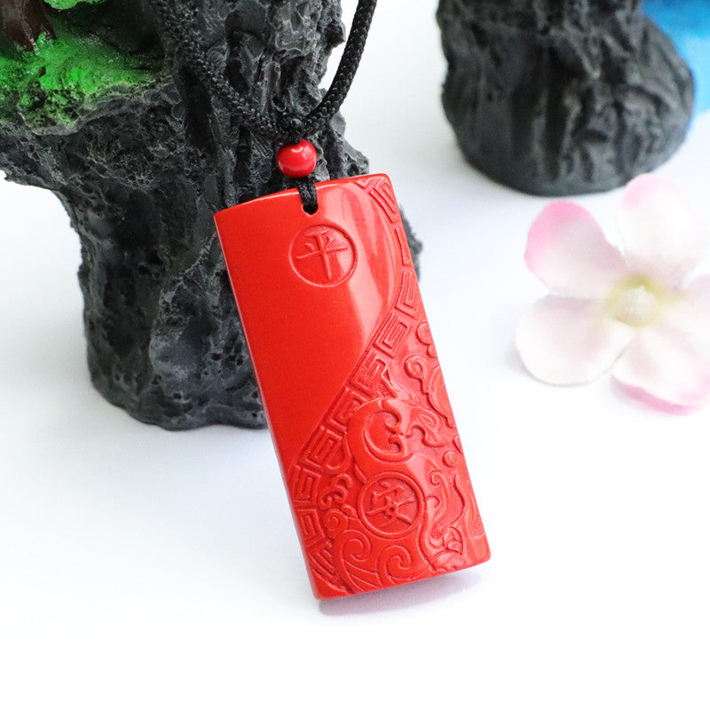 Auspicious Dragon Cinnabar Stone Sterling Silver Pendant