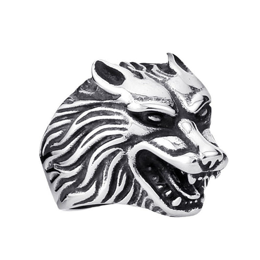 Retro Men's Titanium Steel Wolf Head Ring - European and American Style Wholesale