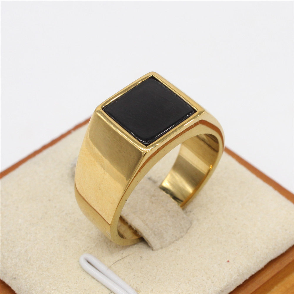 Simple Black Square Titanium Steel Men's Ring for Cold Weather