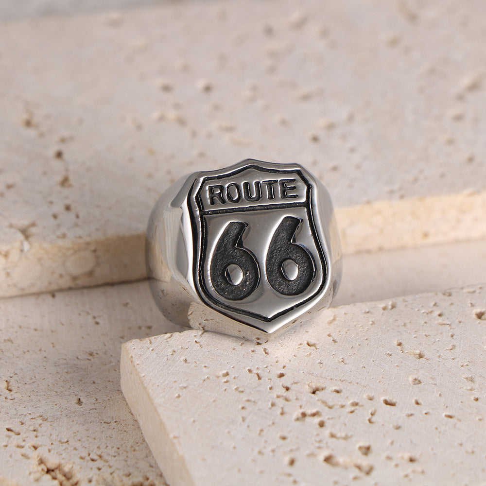 Creative US Route 66 Titanium Steel Ring for Men - Personalized Jewelry by Planderful