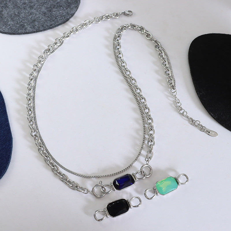 Boho Chic Double-Layer Zircon Necklace with Titanium Steel Chain