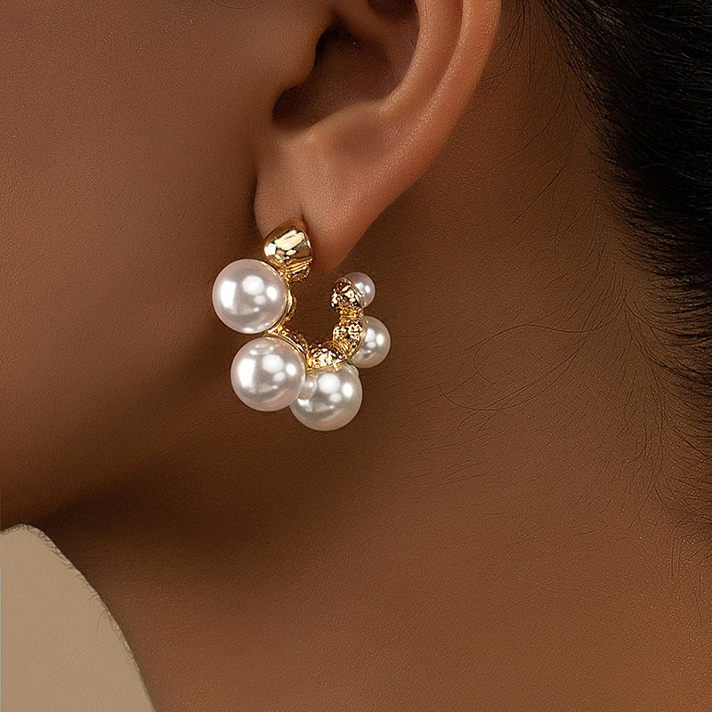 Pearl C-Shaped Earrings with Vienna Verve Collection - High-End Metal Earrings