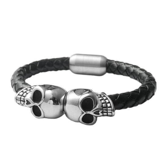 Titanium Steel Double Skull Bracelet: Edgy Punk Style for Men