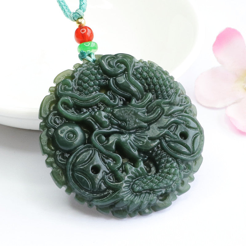 Qinglong Coin Fortune's Favor Sterling Silver Jade Necklace