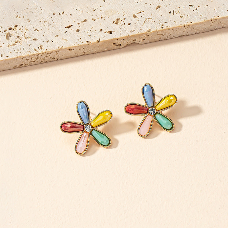 Colorful Vienna Verve Metal Flower Earrings - Elegant Design and Lightweight