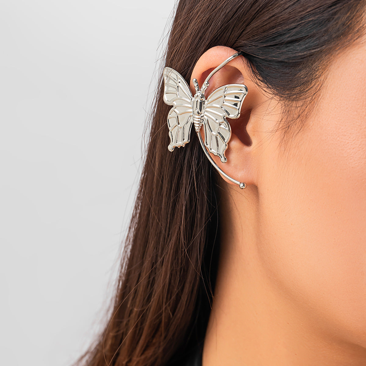 Winged Charm Clip Earring - Elegant Single Butterfly Ear Cuff For Non-Pierced Right Ear