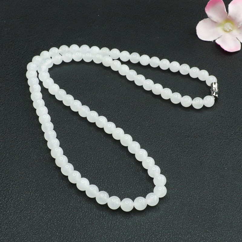 Natural Hetian Jade Necklace, White Jade Beads Jewelry