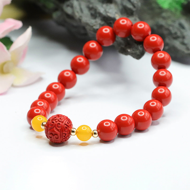 Red Sand Chalcedony Cinnabar Bracelet with Auspicious Cloudscape Pattern