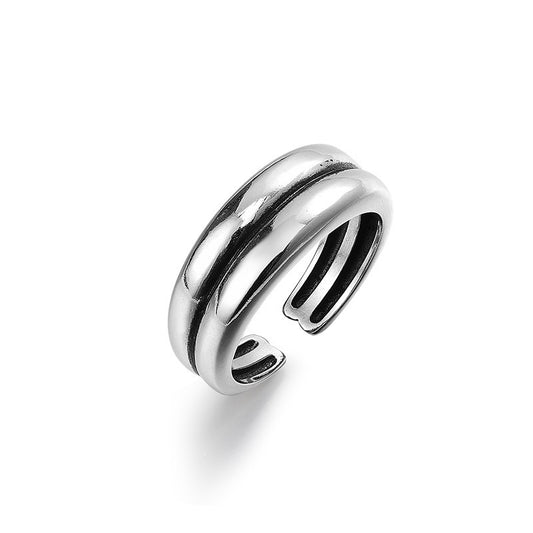 Minimalist Double Layer Polished Opening Sterling Silver Ring