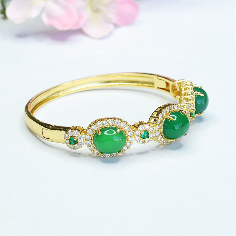 Golden Green Chalcedony Bracelet Trio