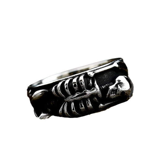 Titanium Steel Skull Ring for Men - European and American Punk Style, Wholesale Available