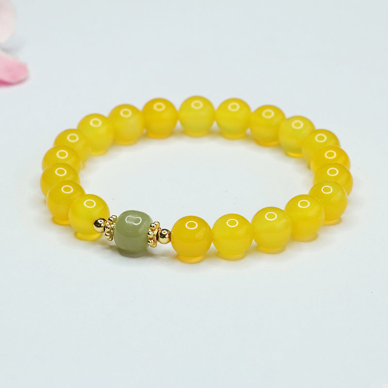 Yellow Chalcedony and Hetian Jade Sterling Silver Bracelet