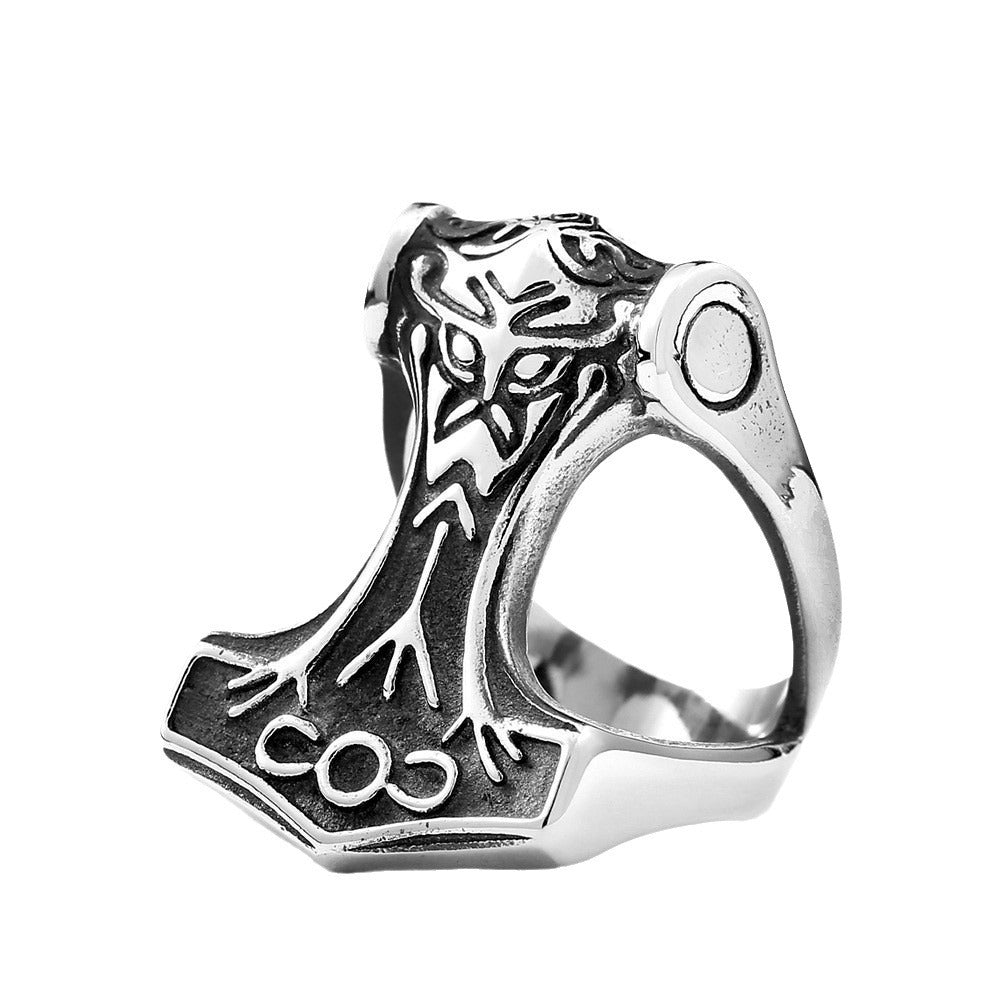 Viking-Inspired Titanium Steel Men's Ring - Retro European and American Wholesale Jewelry