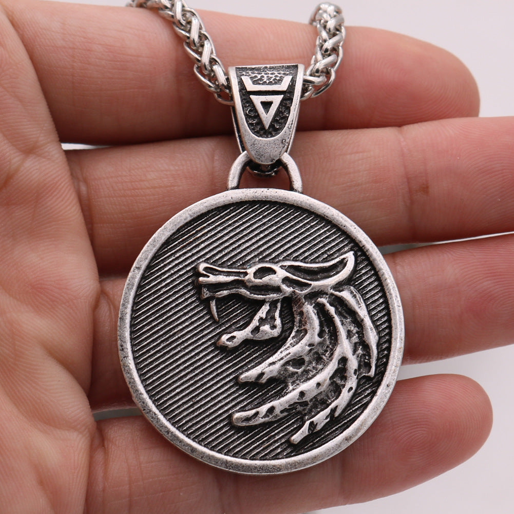 Mens' Viking Wolf Head Alloy Pendant Necklace - Nordic Legacy Collection