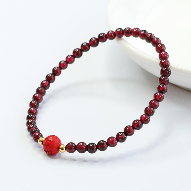 Red Garnet and Cinnabar Six Character Proverbs Bracelet