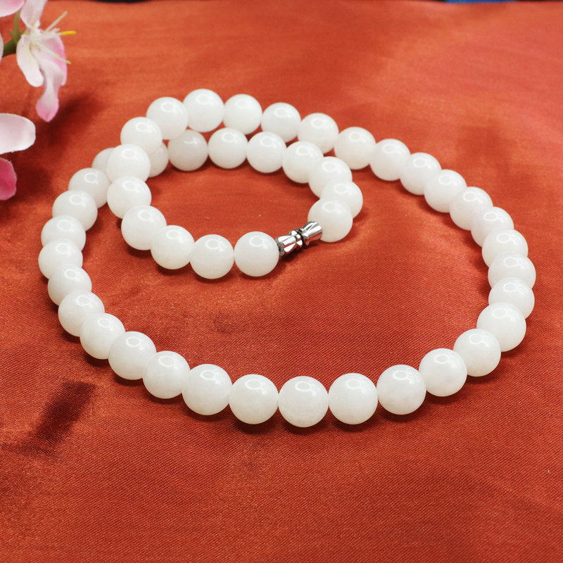 Hotan Jade White Jade Necklace Jade Beads Chain Jewelry