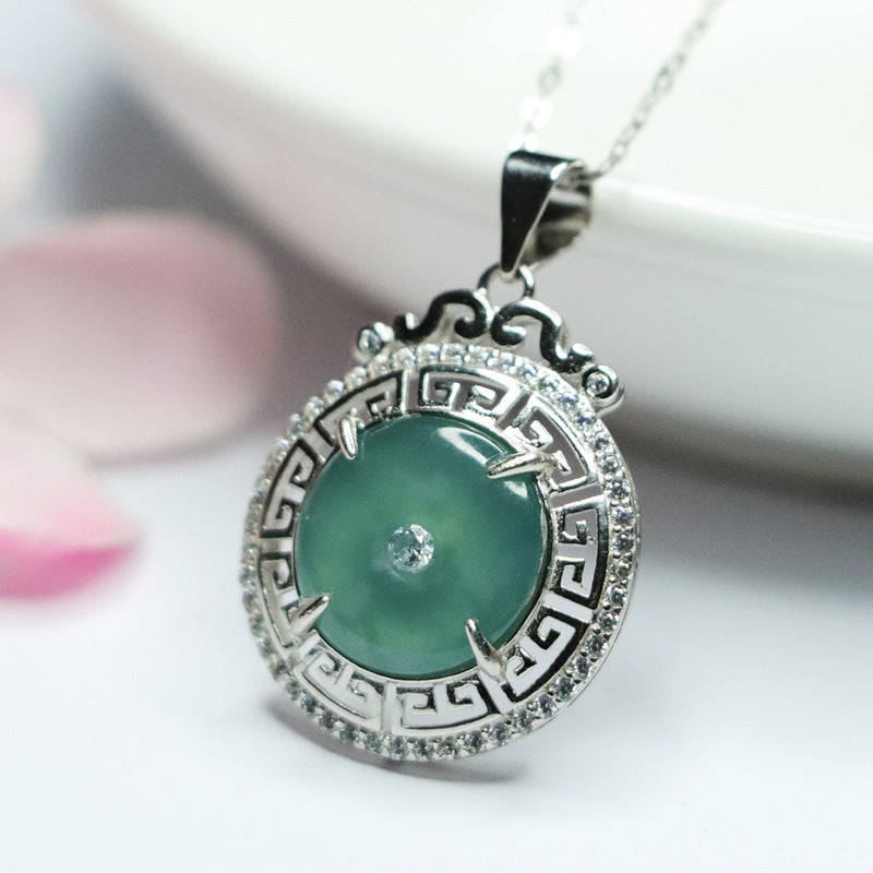 Ice Blue Green Jade Sterling Silver Pendant - Fortune's Favor Collection