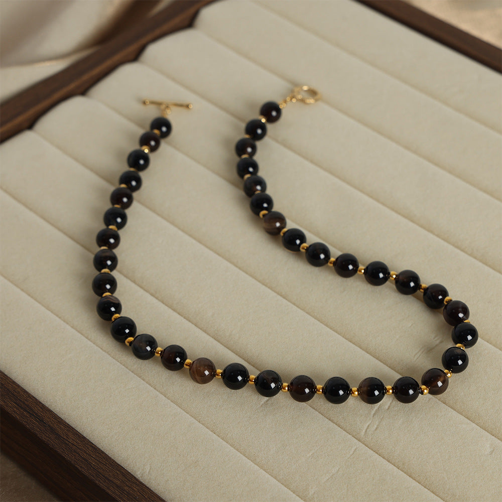Exquisite Handcrafted Black Agate Necklace with Elegant OT Buckle