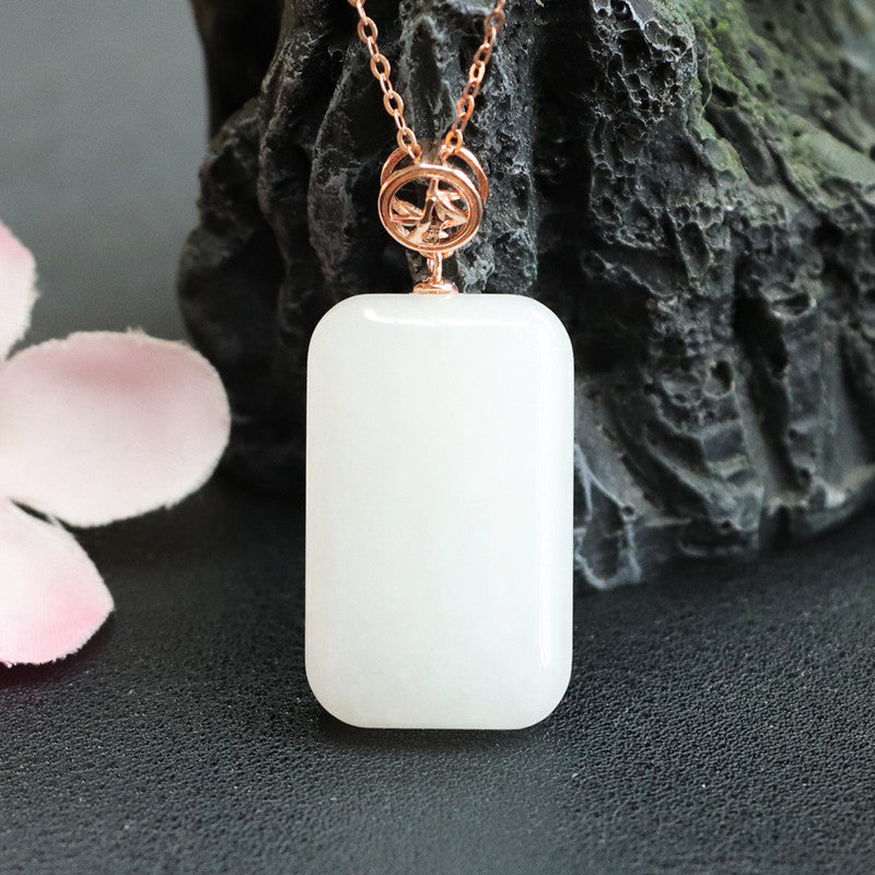 Heavenly Hetian White Jade Rectangle Necklace