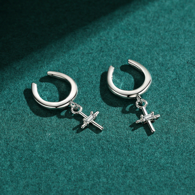 S925 Pure Silver Cross Ear Clips for Non-Pierced Ears