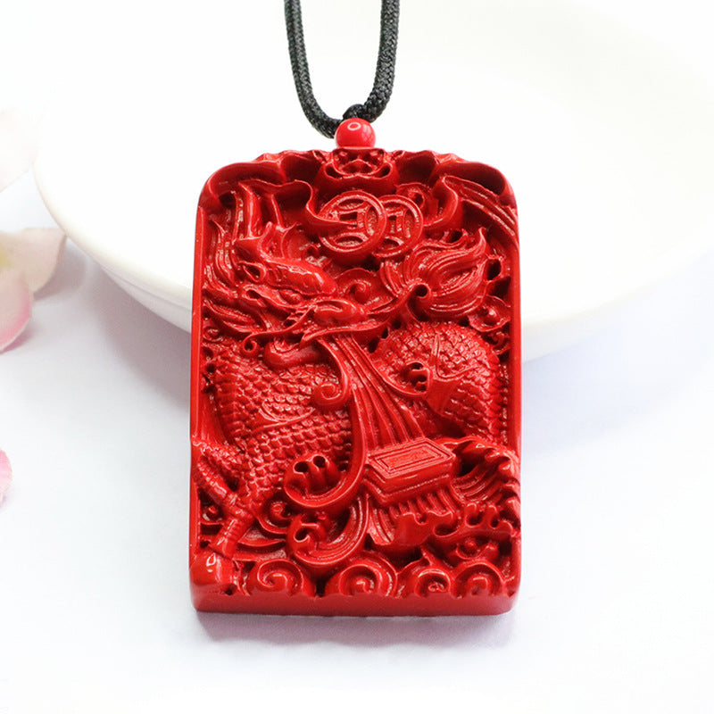 Cinnabar Stone Pendant by Red Sand Dragon: Fortune's Blessing