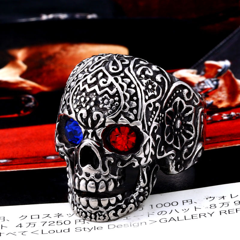 Edgy Titanium Steel Skull Ring for Men - Engraved Punk Hand Jewelry, Wholesale Available