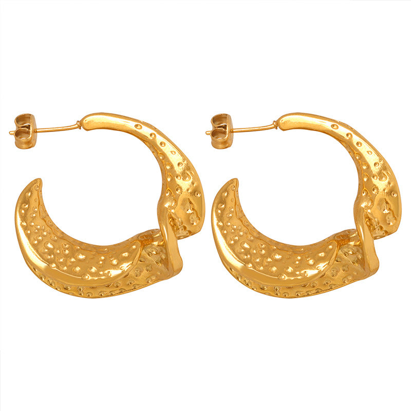 Geometric C-Shaped Earrings in Titanium Steel with 18K Gold Plating