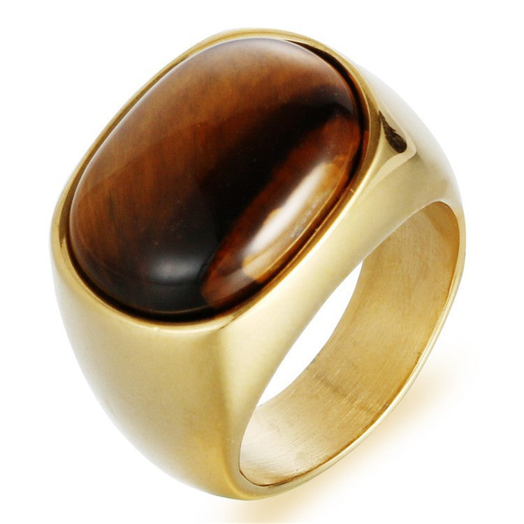 Fashionable Titanium Steel Tiger's Eye Ring for Men and Women - Stylish Oval Design