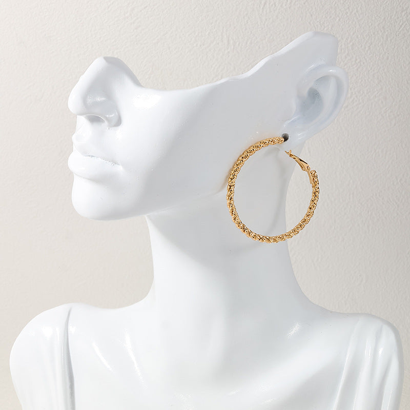 Fried Dough Twists Circle Earrings with Metal Texture - Vienna Verve Collection