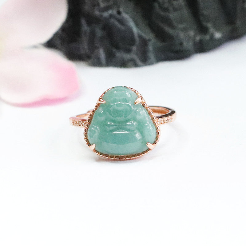 Sterling Silver Adjustable Buddha Lord Jadeite Ring