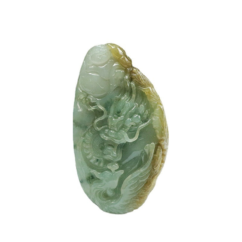 Green and Gold Dragon Phoenix Buddha Jade Pendant